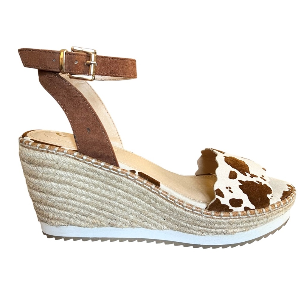 Cow Print Espadrille Wedges. Size 9W